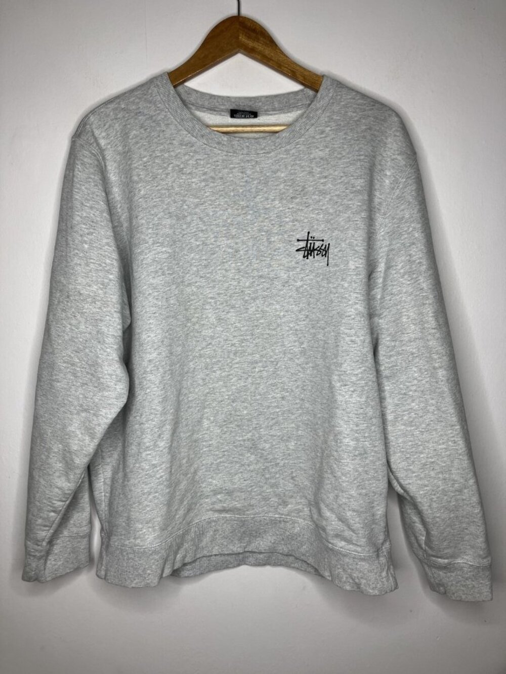 Stussy Men's Large Crewneck Sweatshirt Gray Heather Pullover Big Streetwear